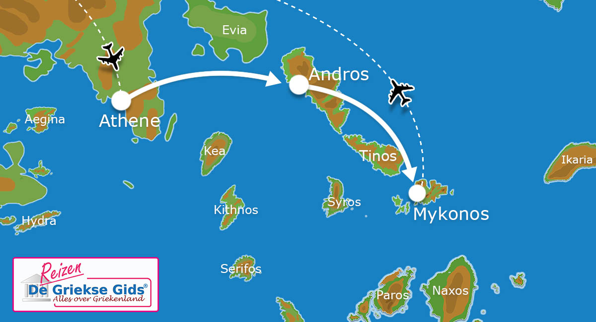 Waar ligt Eilandhoppen Athene Andros Mykonos?