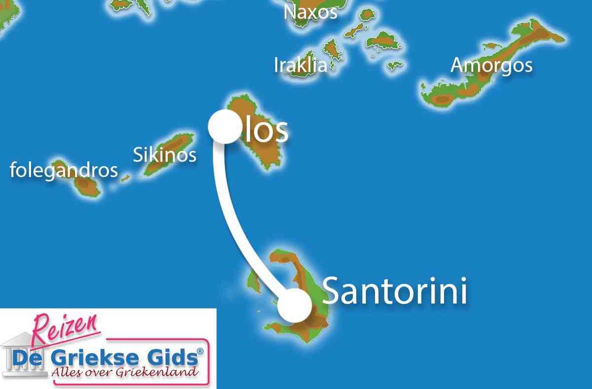 Kaart Eilandhoppen Ios Santorini