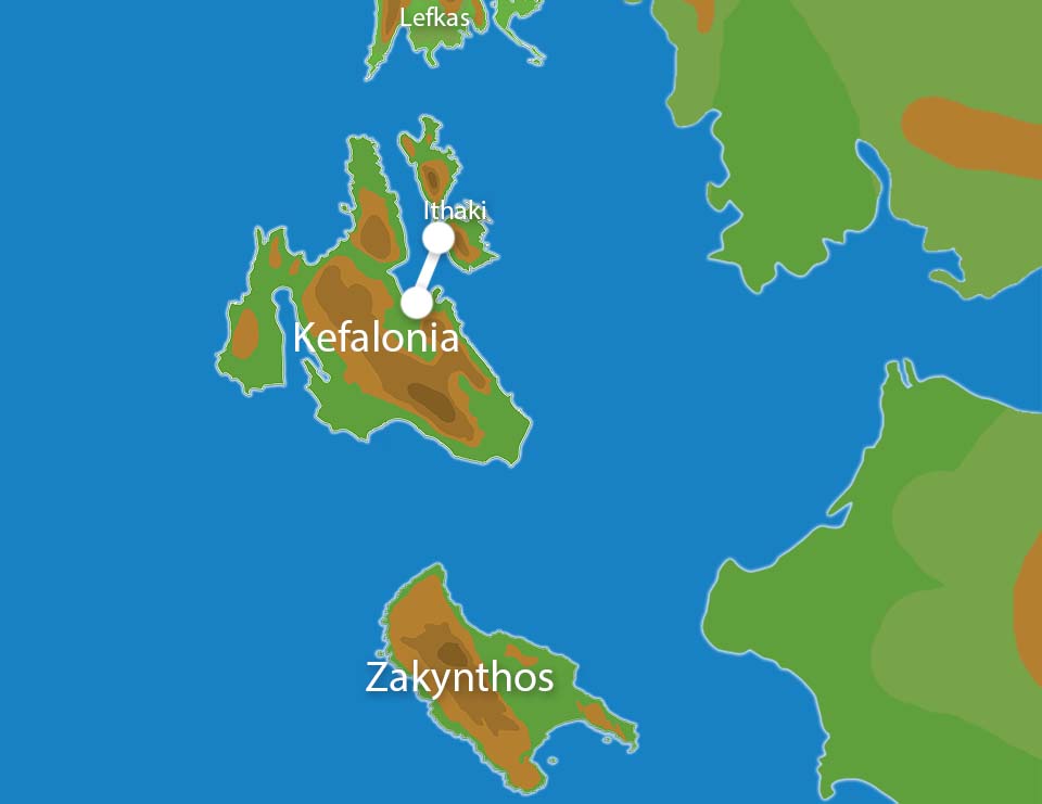 Kaart Eilandhoppen Kefalonia Ithaki (incl. auto)