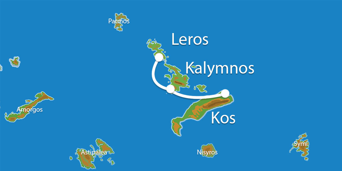 Kaart Eilandhoppen Kos Kalymnos Leros