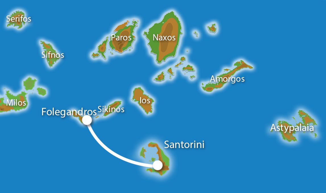 Kaart Eilandhoppen Santorini Folegandros