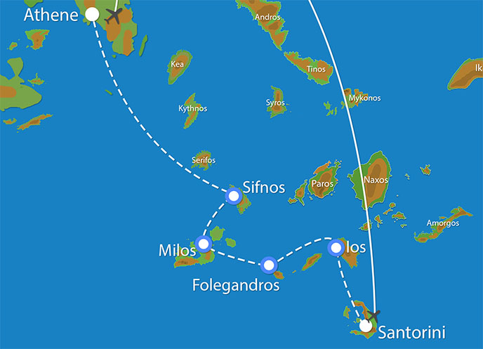 Kaart Eilandhoppen Santorini Ios Folegandros Milos