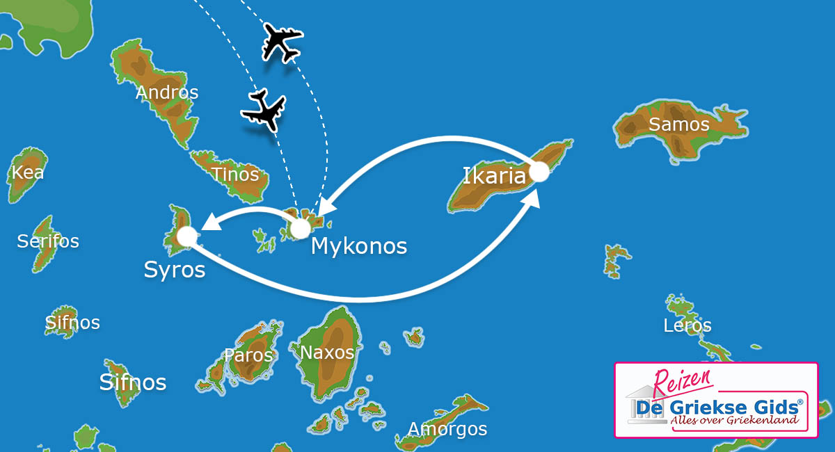 Waar ligt Eilandhoppen Syros Mykonos Ikaria ?
