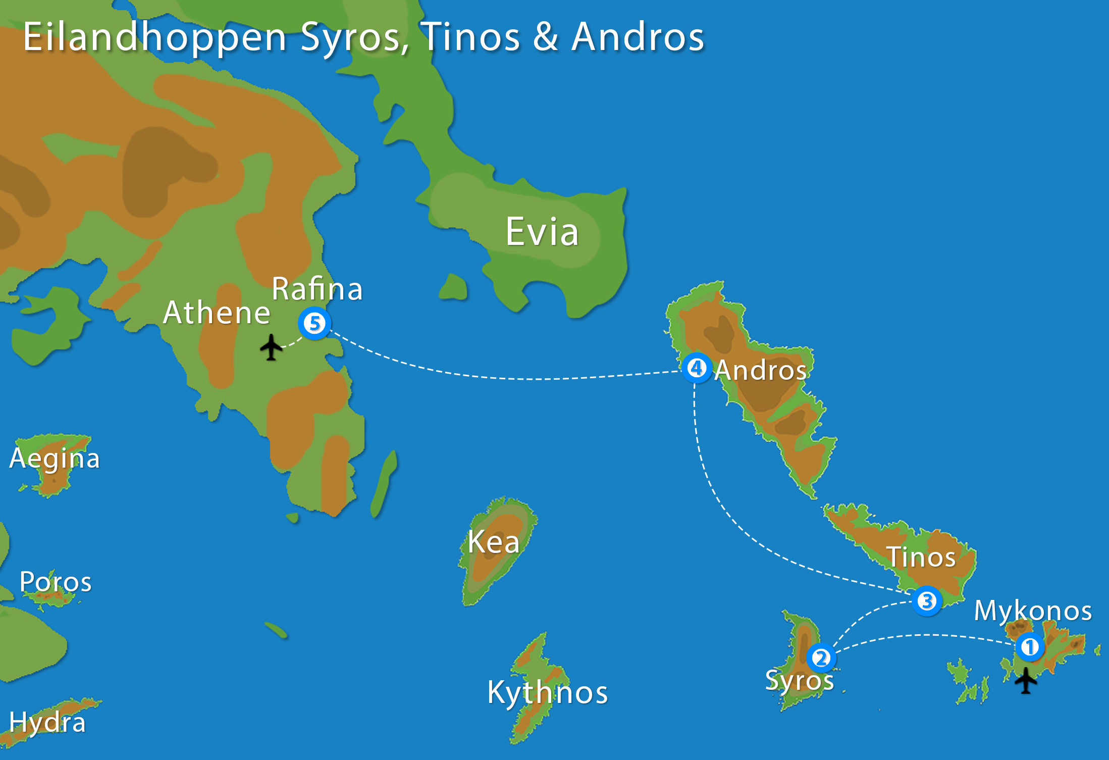 Kaart Eilandhoppen Syros Tinos Andros