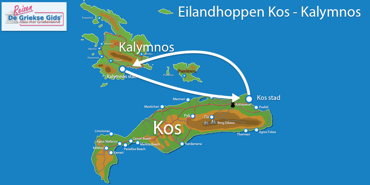 Kaart Eilandhoppen Kos Kalymnos