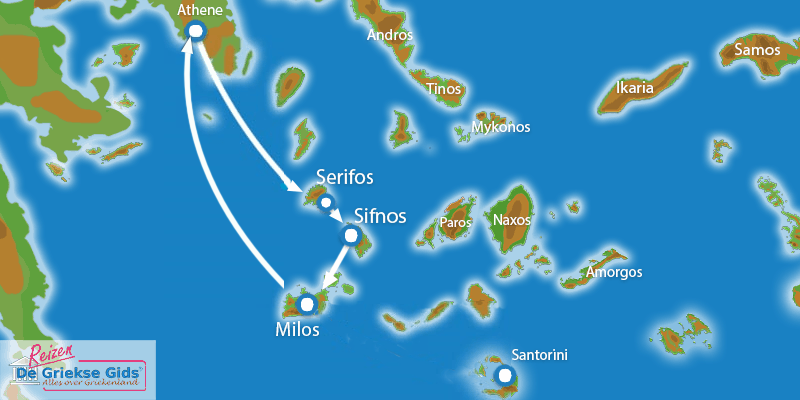 Kaart Eilandhoppen Serifos Sifnos Milos