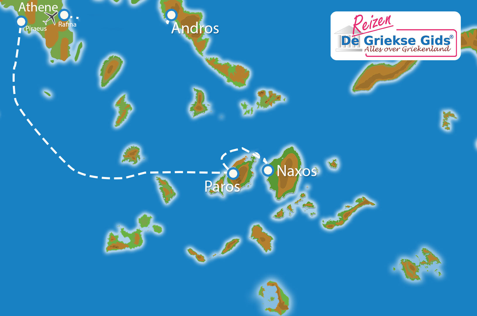 Kaart Eilandhoppen Athene Paros Naxos