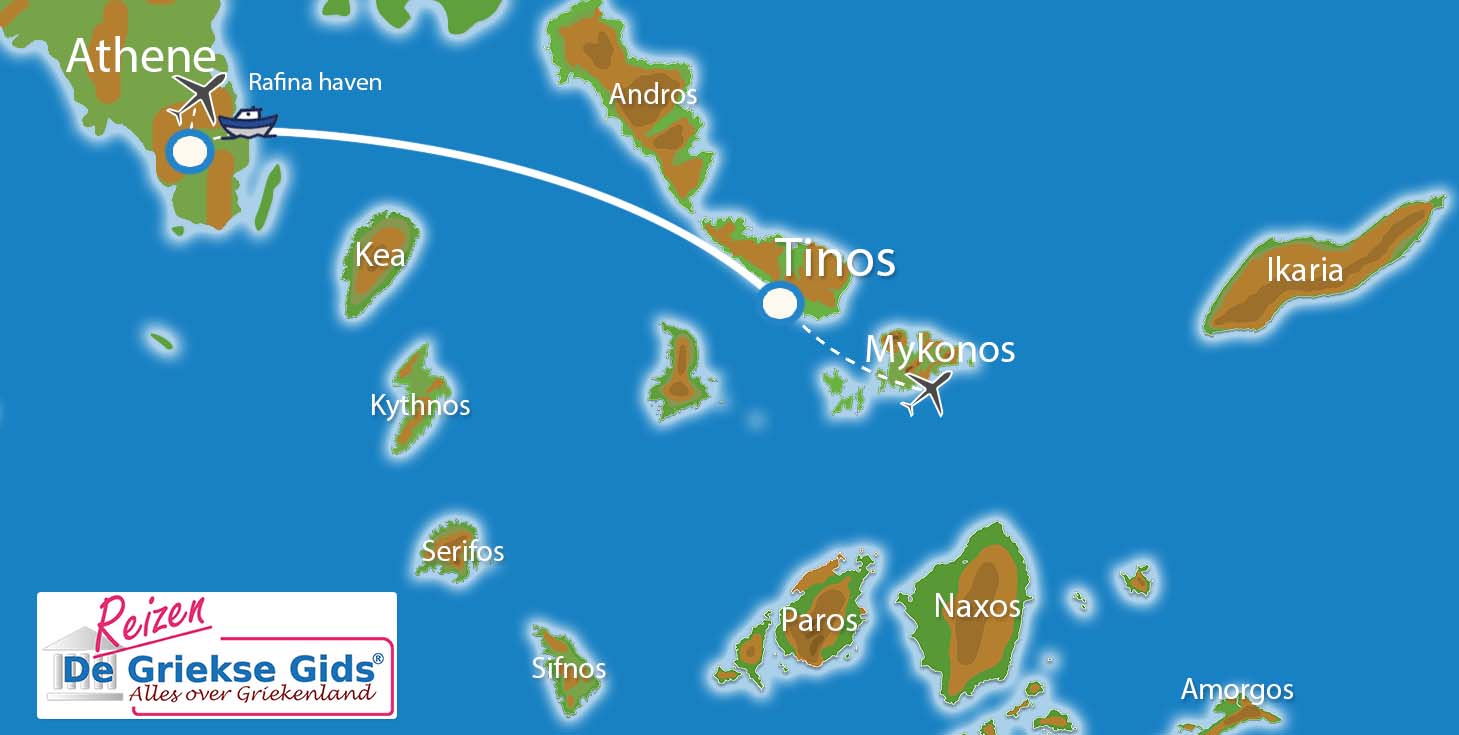 Kaart Eilandhoppen Tinos met stedentrip Athene