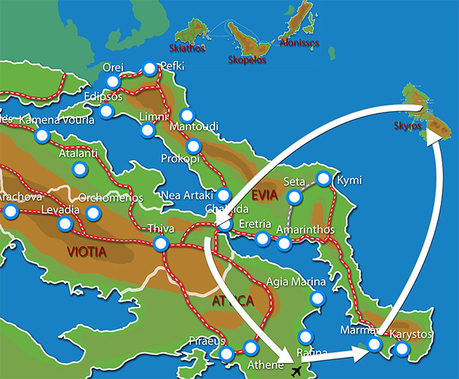 Kaart Fly & Drive Athene Skyros Evia