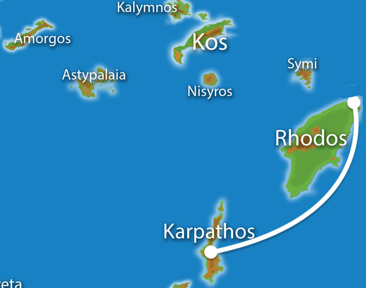 Kaart Eilandhoppen Karpathos Rhodos