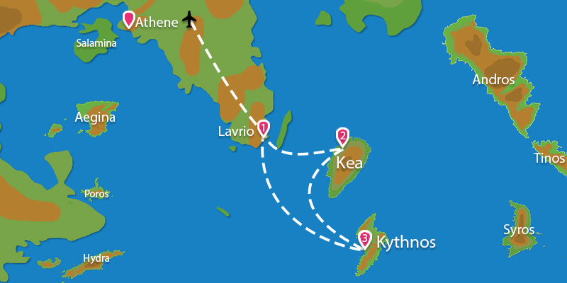 Waar ligt Eilandhoppen Kea Kythnos?
