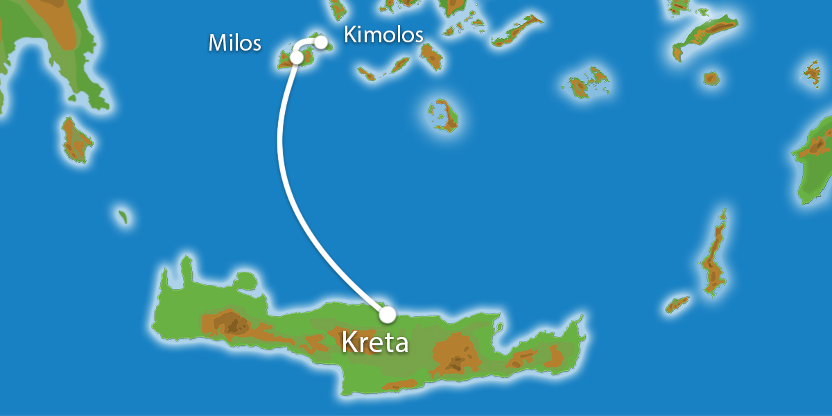 Kaart Eilandhoppen Kreta Milos Kimolos