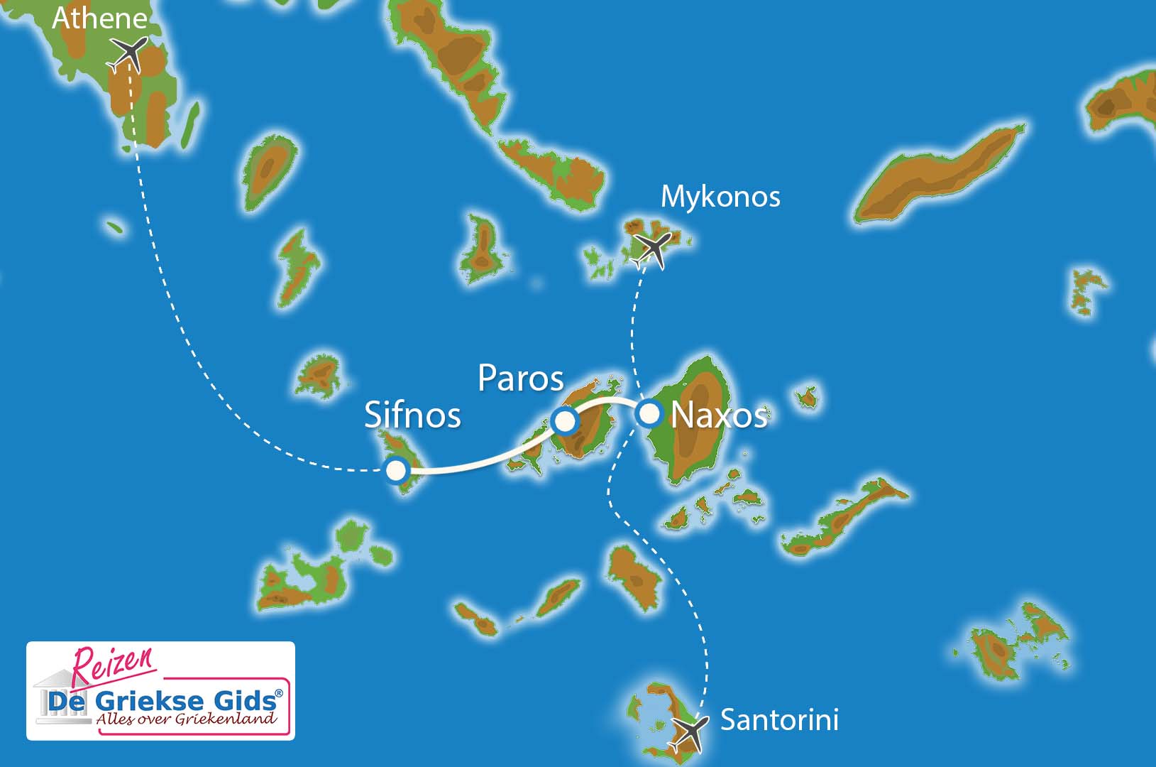 Kaart Eilandhoppen Naxos Paros Sifnos