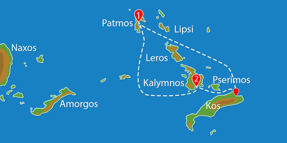 Kaart Eilandhoppen Patmos Kalymnos