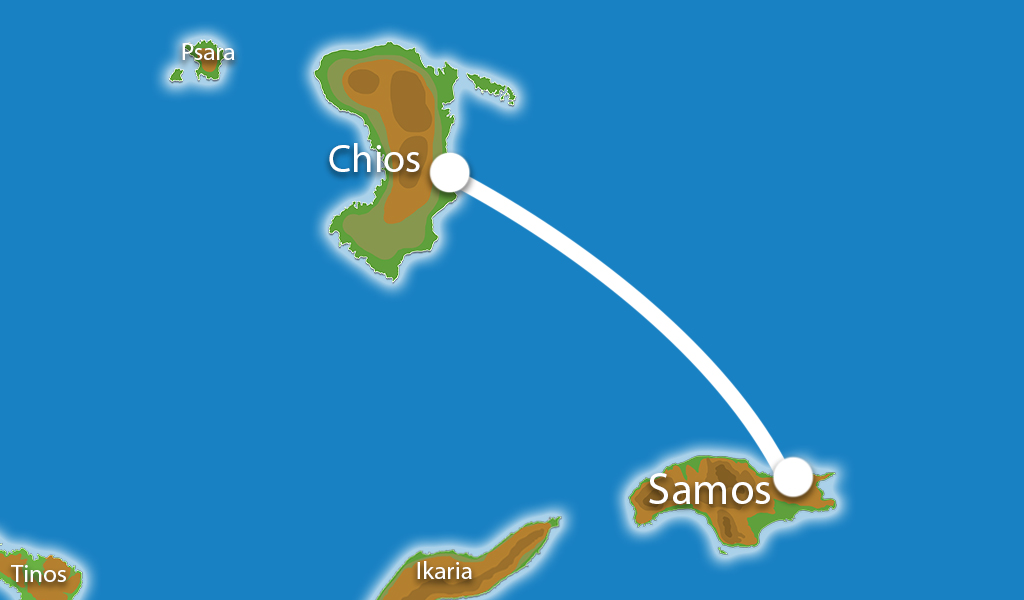 Kaart Eilandhoppen Samos Chios