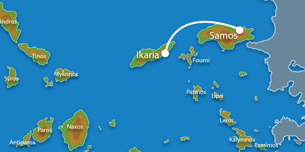 Kaart Eilandhoppen Samos Ikaria