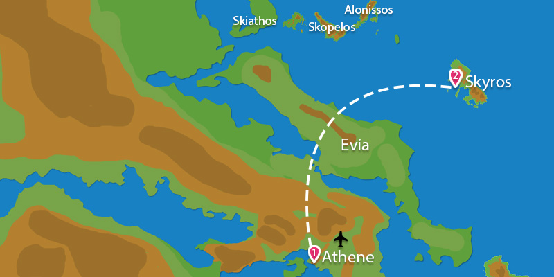 Kaart Fly & Drive Athene Skyros