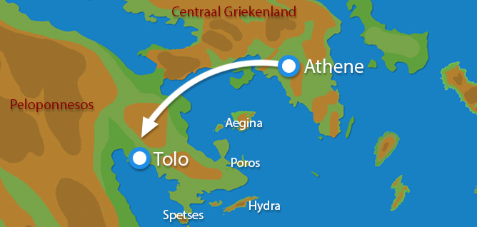 Kaart Fly & Drive Tolo met stedendtrip Athene