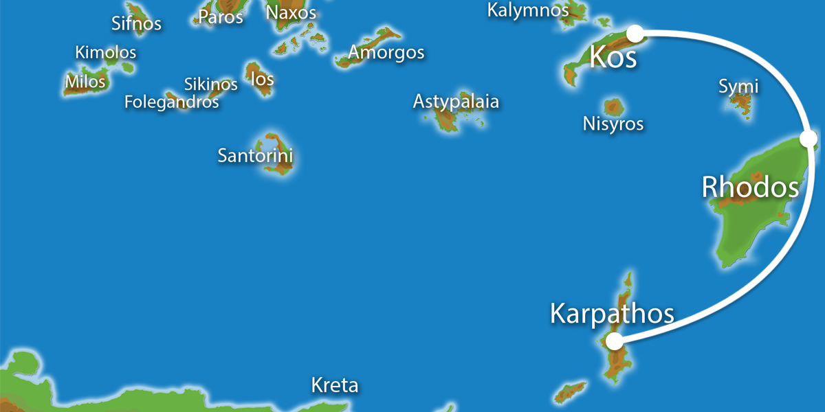 Waar ligt Eilandhoppen Karpathos, Rhodos, Kos?