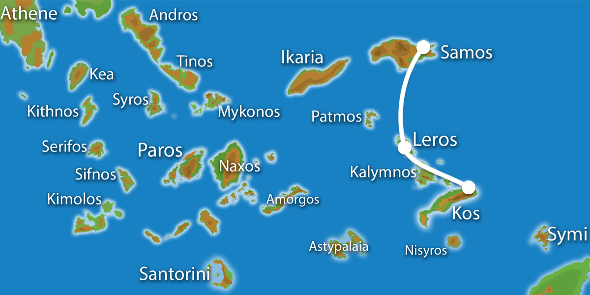 Kaart Eilandhoppen Kos Leros Samos