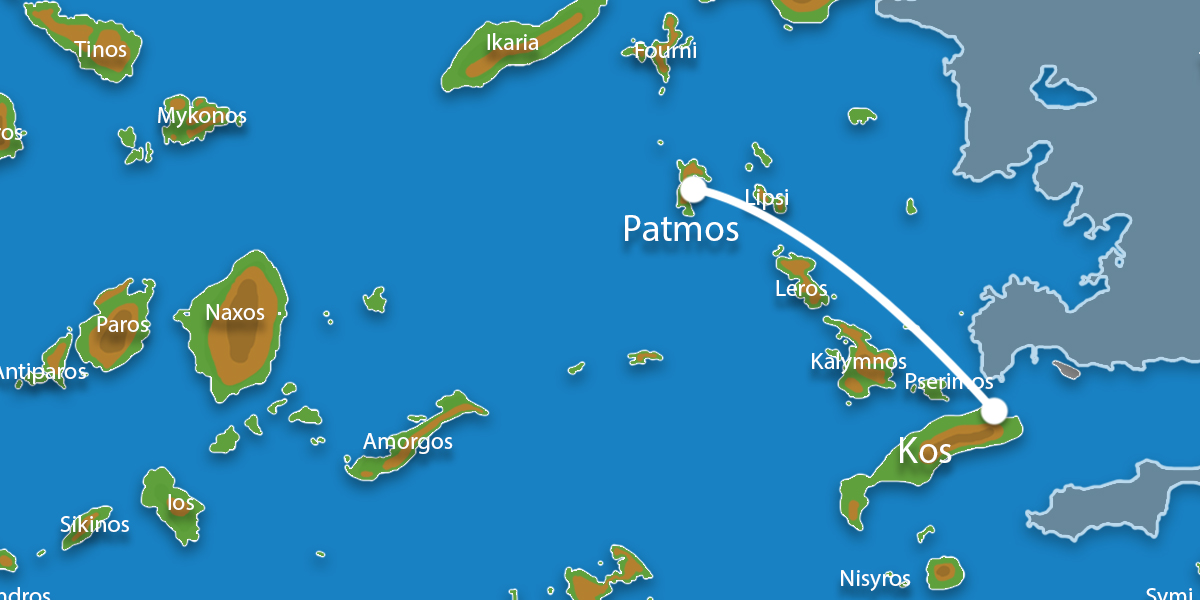 Kaart Eilandhoppen Kos Patmos