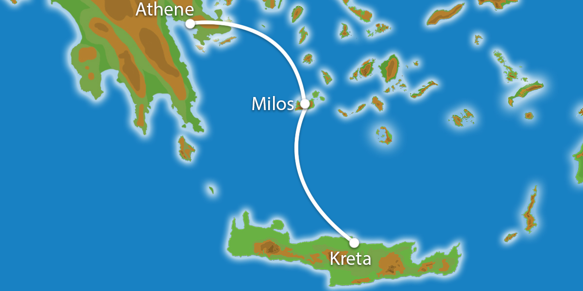 Kaart Eilandhoppen Kreta Milos Athene