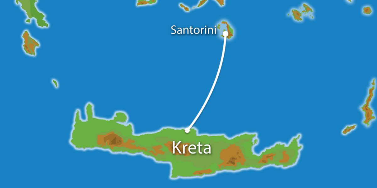 Kaart Eilandhoppen Kreta Santorini