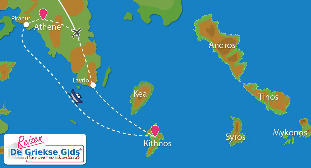 Kaart Eilandhoppen Kythnos met stedentrip Athene