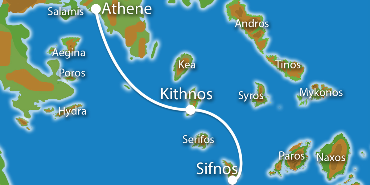 Kaart Eilandhoppen Kythnos Sifnos Athene