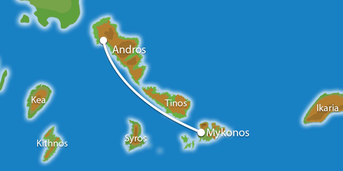 Waar ligt Eilandhoppen Mykonos Andros?