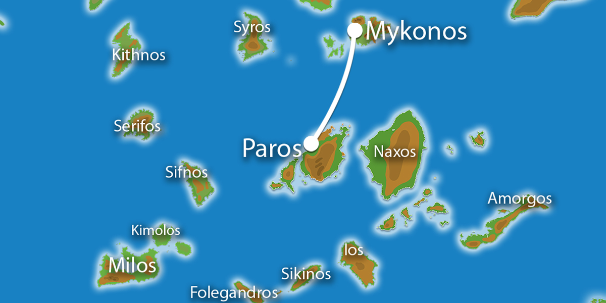 Kaart Eilandhoppen Mykonos Paros