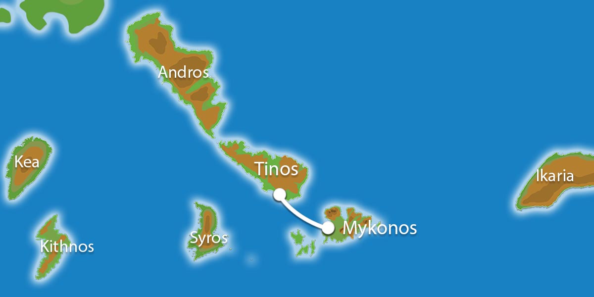 Kaart Eilandhoppen Mykonos Tinos