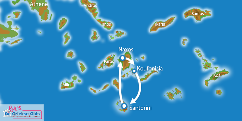 Waar ligt Eilandhoppen Koufonisia Naxos Santorini?