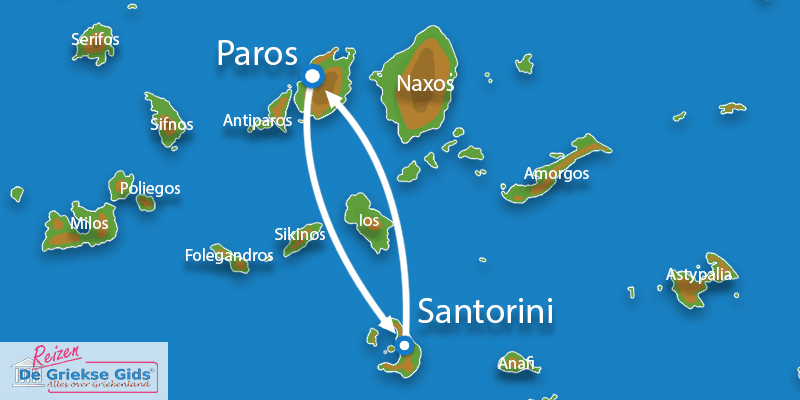 Kaart Eilandhoppen Santorini Naxos Andros
