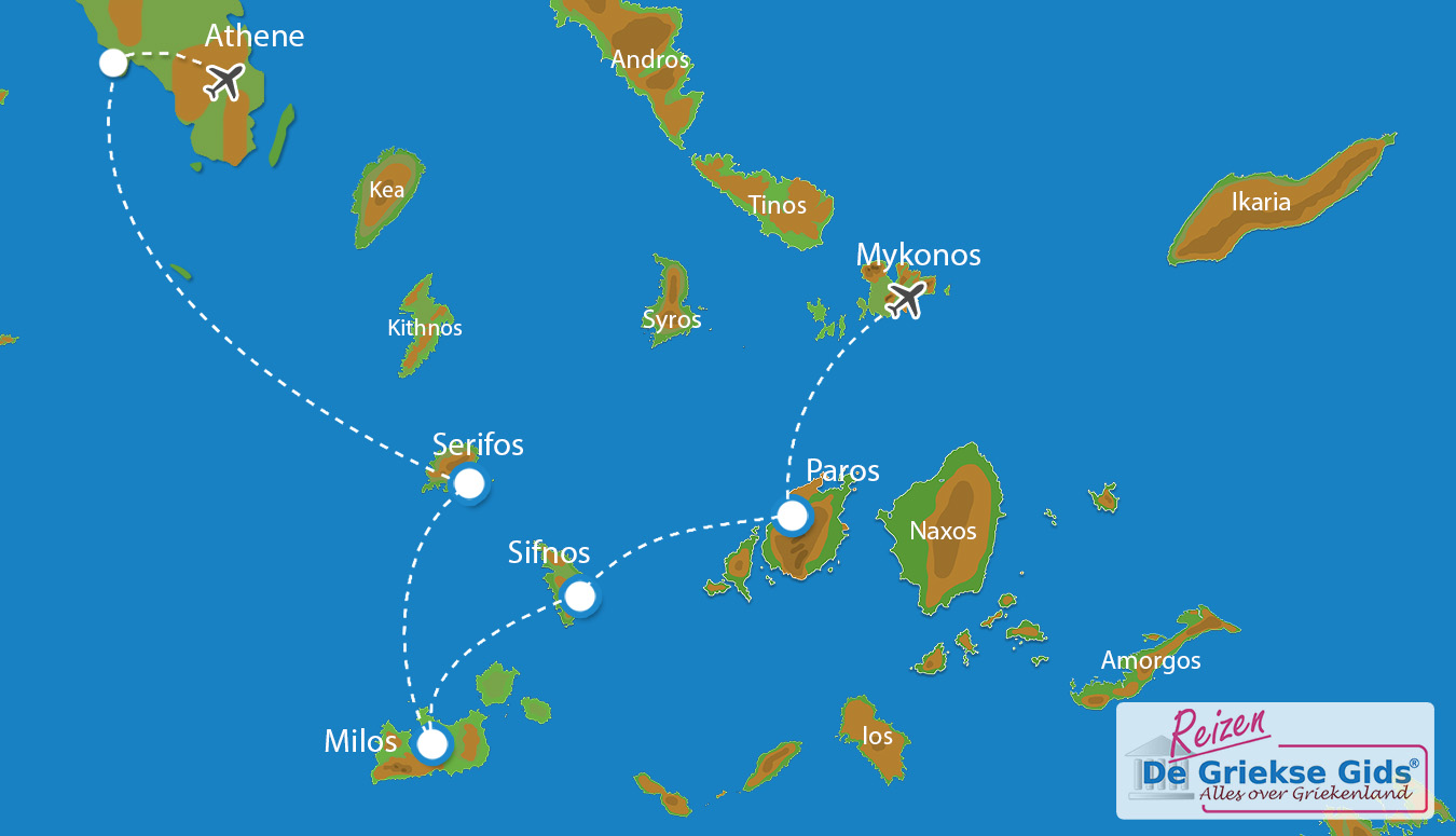 Kaart Eilandhoppen Paros Sifnos Milos Serifos