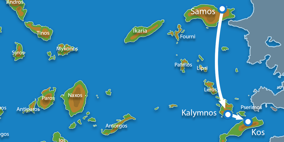 Kaart Eilandhoppen Samos Kalymnos Kos