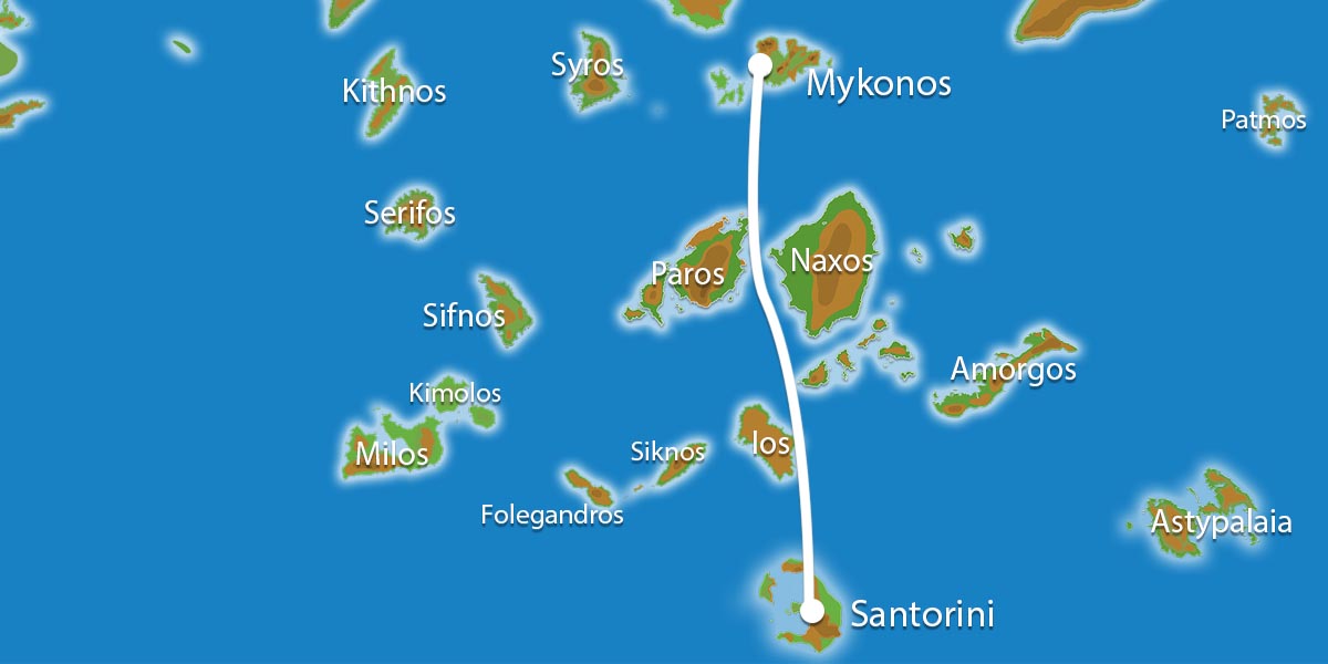 Waar ligt Eilandhoppen Mykonos Santorini?