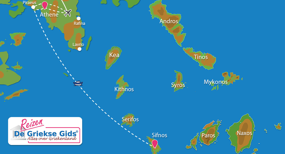 Kaart Eilandhoppen Sifnos met stedentrip Athene