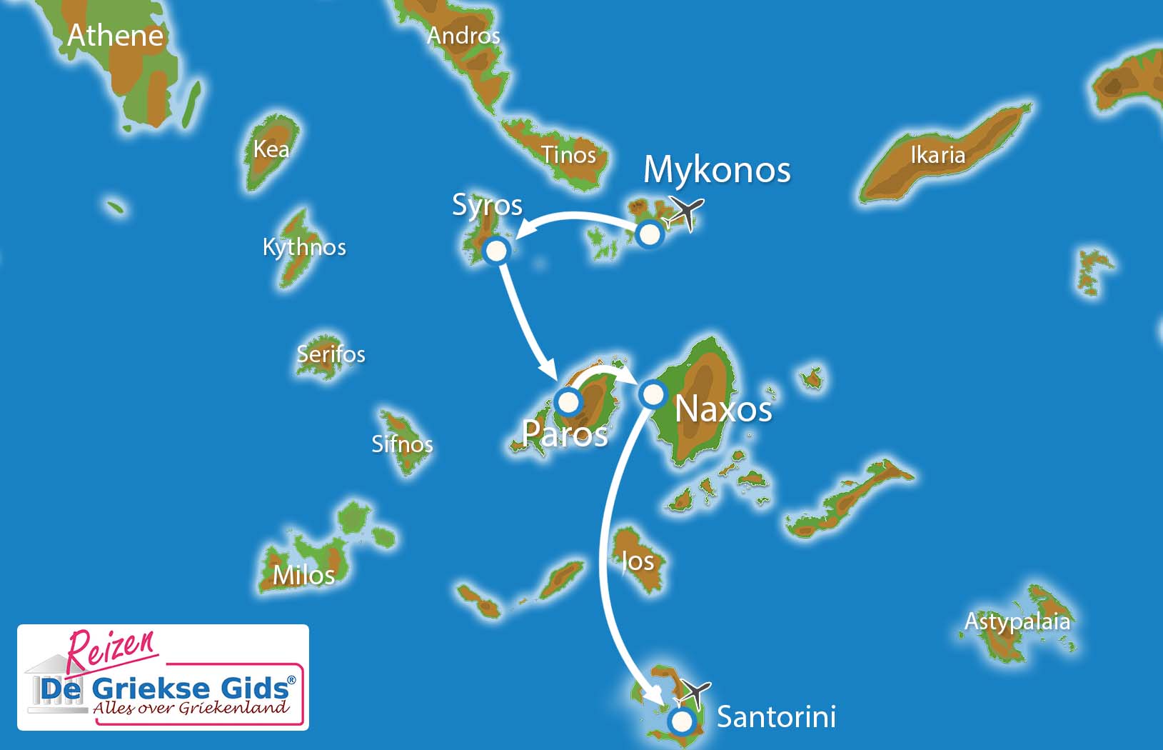 Kaart Eilandhoppen Syros Paros Naxos