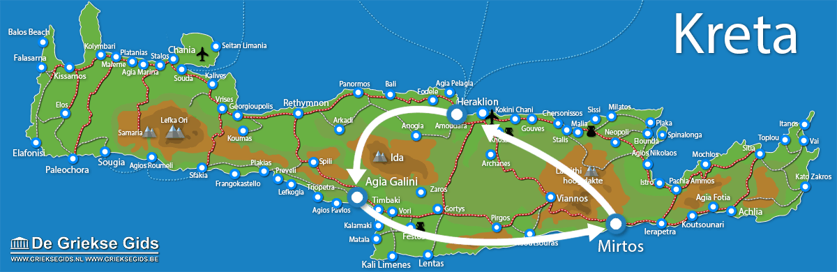 Kaart Fly & Drive Agia Galini - Mirtos Kreta