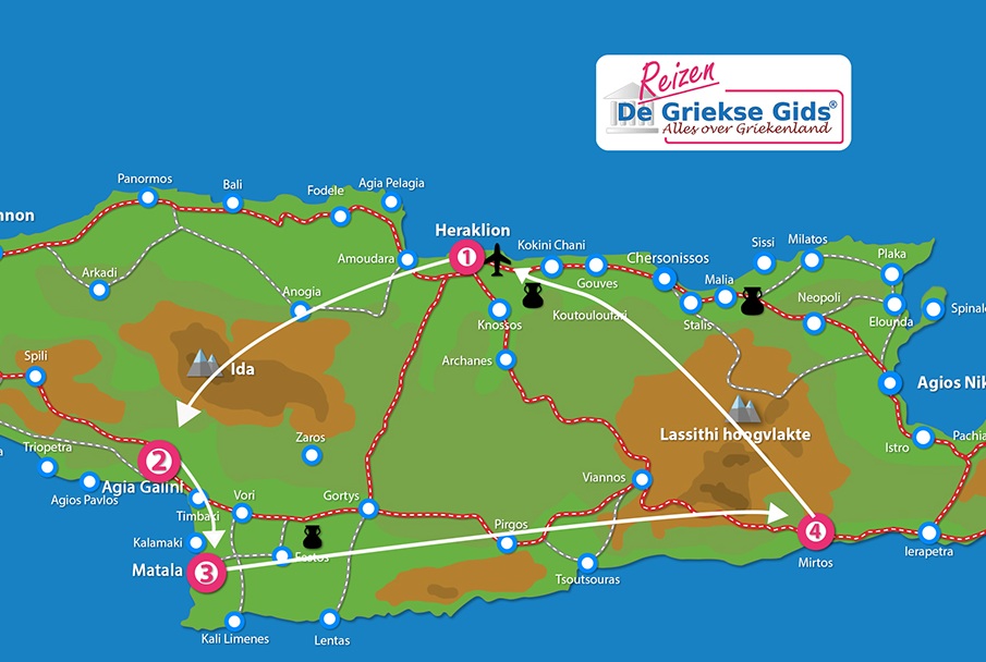 Kaart Fly & Drive Agia Galini Matala Mirtos