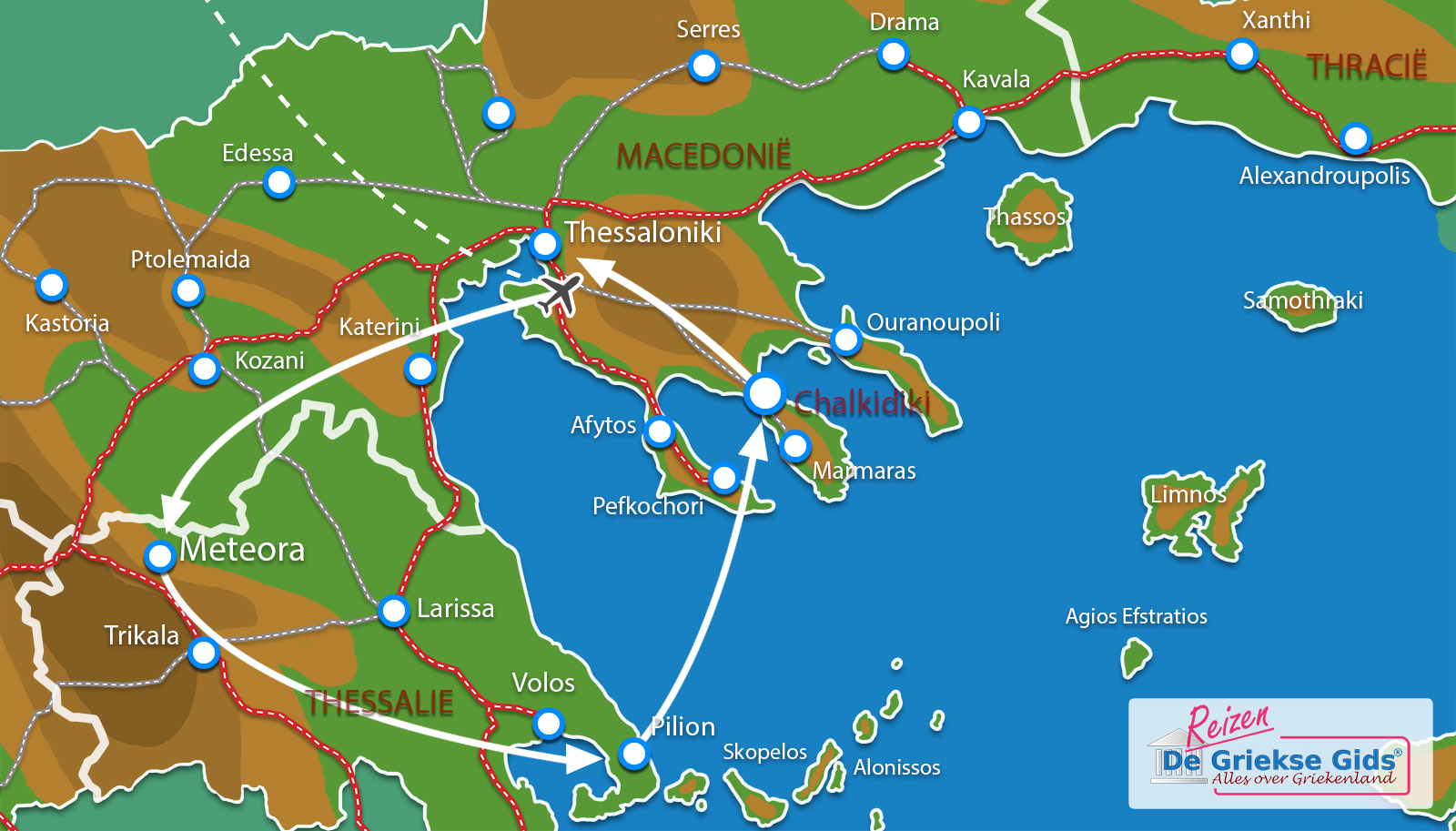 Kaart Fly & Drive Chalkidiki - Meteora -  Pilion - Thessaloniki