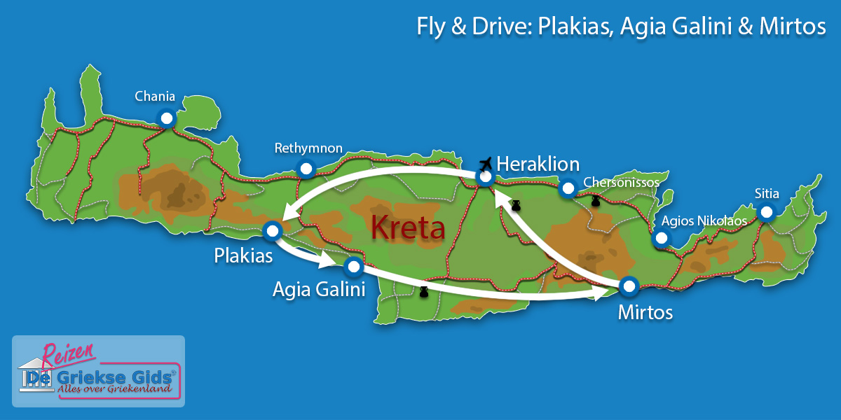 Kaart Fly & Drive Plakias - Agia Galini - Mirtos