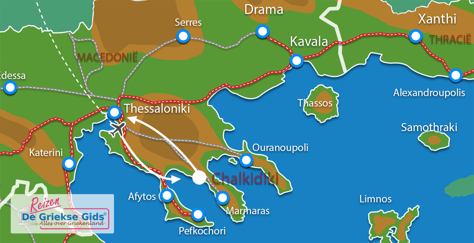 Kaart Fly & Drive Thessaloniki - Chalkidiki
