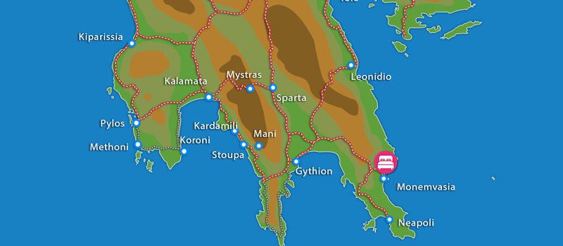 Kaart Malvasia Traditional Hotels (incl. auto)