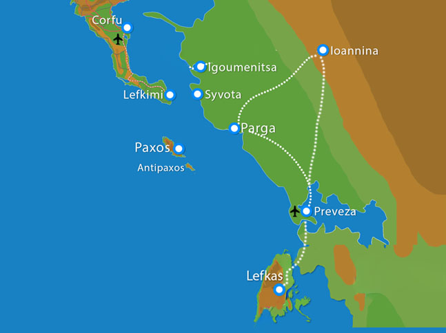 Kaart Fly & Drive Parga Ioannina Lefkas